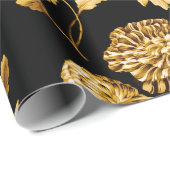 金ゴールドオンブラックモダンヴィンテージラージフローラトイル ラッピングペーパー (ロールコーナー)