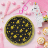 金ゴールドオンブラックリーガルウィード ペーパープレート (パーティー)