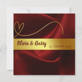 金ゴールドオンレッドシルクパーソナライズされた結婚式招待状 カード