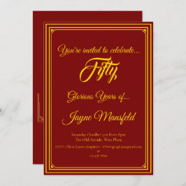 金ゴールドオン深い赤い誕生日パーティーの招待 招待状