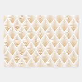 金ゴールドオン白アールデコ扇花パターン ラッピングペーパーシート (正面2)