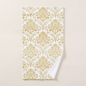 金ゴールドオン白フローラダマスク バスタオルセット (ハンドタオル)