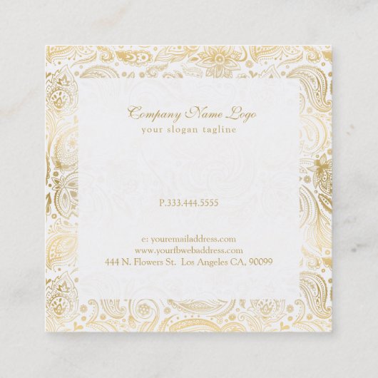 金ゴールドオン白フローラペイズリー スクエア名刺 (裏面)