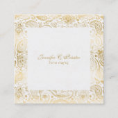 金ゴールドオン白フローラペイズリー スクエア名刺 (正面)