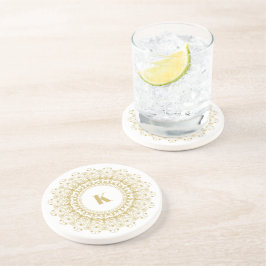 金ゴールドオン白華美マンダルサークルデザイン コースター