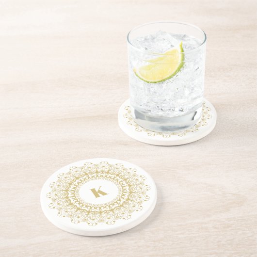 金ゴールドオン白華美マンダルサークルデザイン コースター (側面)