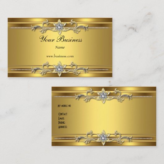 金ゴールドオン金ゴールドブラックエレガントクラスジュエル 名刺 (正面/裏面)