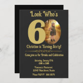 金ゴールドオン黒と写真60番目の誕生日招待状 招待状 (正面/裏面)