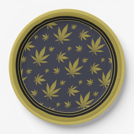 金ゴールドオン黒の法的雑草 ペーパープレート (正面)