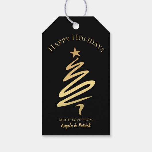金ゴールドオン黒エレガントクリスマスツリーギフトラベル ギフトタグ (裏面)