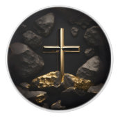 金ゴールドオン黒クロスセラミックノブ セラミックノブ (正面)