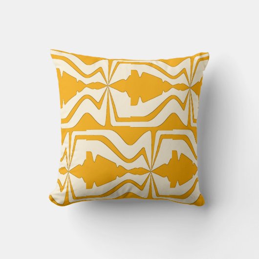 金ゴールドオンBeige水平大抽象芸術音波 クッション (正面)