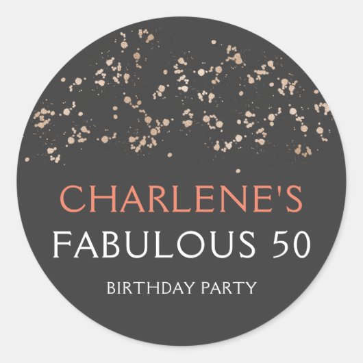 金ゴールドオンBlack and Coral Fabulous 50誕生日パーティー ラウンドシール (正面)