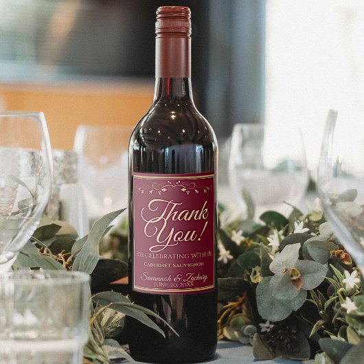 金ゴールドオンBurgundy Maroonエレガントな結婚式ありがとう ワインラベル
