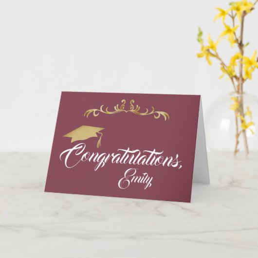 金ゴールドオーナメントおめでとう卒業 カード (黄色い花)