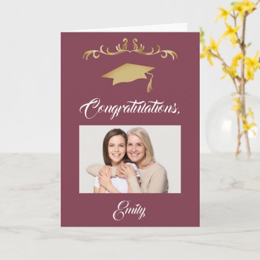 金ゴールドオーナメントおめでとう大学院写真 カード (黄色い花)