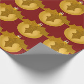 金ゴールドオーナメントとホリーオンダークレッドラッピング紙 ラッピングペーパー (角)