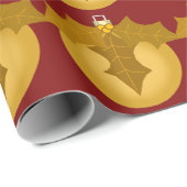 金ゴールドオーナメントとホリーオンダークレッドラッピング紙 ラッピングペーパー (ロールコーナー)