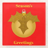 金ゴールドオーナメントとホリーコースター ガラスコースター (正面)