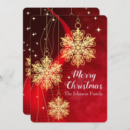 金ゴールドオーナメントと赤いリボン シーズンカード (正面/裏面)