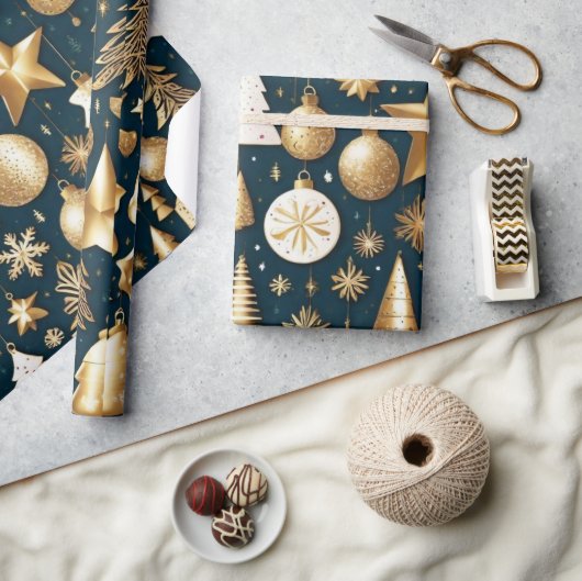 金ゴールドオーナメントの黒い色のデコールラッピング紙 ラッピングペーパー (クラフト)