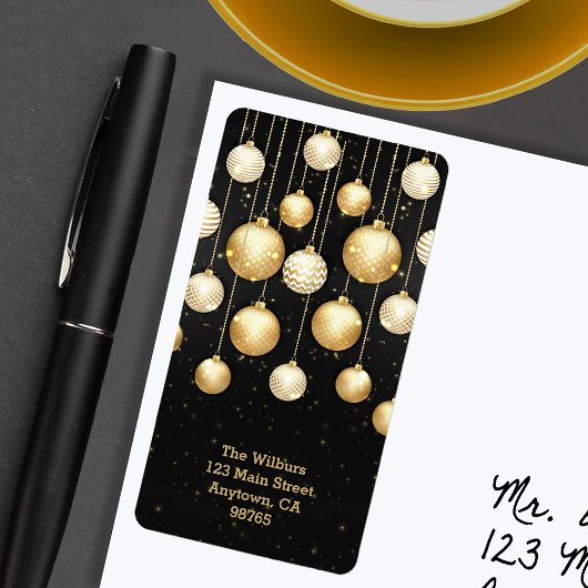 金ゴールドオーナメントオンブラッククリスマス差出人住所 ラベル