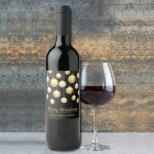 金ゴールドオーナメントオンブラックメリークリスマス ワインラベル