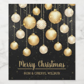 金ゴールドオーナメントオンブラックメリークリスマス ワインラベル (シングルラベル)