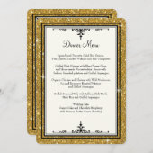 金ゴールドオーナメントストライプのグリッタークラシックエレガント メニュー (正面/裏面)