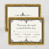 金ゴールドオーナメントストライプのグリッタークラシックエレガント 出欠カード (正面/裏面)