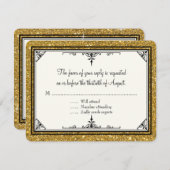 金ゴールドオーナメントストライプのグリッタークラシックエレガント 出欠カード (正面/裏面)
