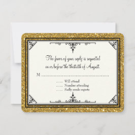 金ゴールドオーナメントストライプのグリッタークラシックエレガント 出欠カード