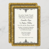 金ゴールドオーナメントストライプのグリッタークラシックエレガント 招待状 (正面/裏面)