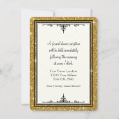 金ゴールドオーナメントストライプのグリッタークラシックエレガント 招待状 (正面)