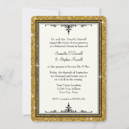 金ゴールドオーナメントストライプのグリッタークラシックエレガント 招待状