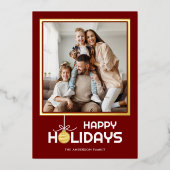 金ゴールドオーナメントハッピーホリデーズフォトクリスマス金ゴールド 箔シーズンカード (正面)