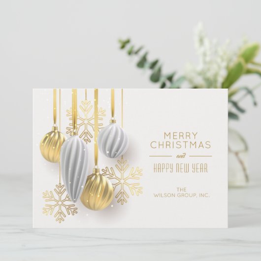 金ゴールドオーナメントビジネスサンキュークリスマス シーズンカード (スタンド正面)