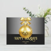 金ゴールドオーナメントホリデークリスマスカード シーズンカード (スタンド正面)