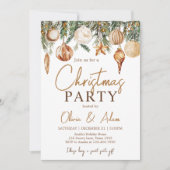 金ゴールドオーナメントホリデークリスマスパーティー 招待状 (正面)