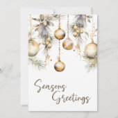 金ゴールドオーナメントホワイトホリービジネスクリスマスカード (正面)