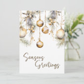 金ゴールドオーナメントホワイトホリービジネスクリスマスカード (スタンド正面)