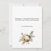 金ゴールドオーナメントホワイトホリービジネスクリスマスカード (裏面)