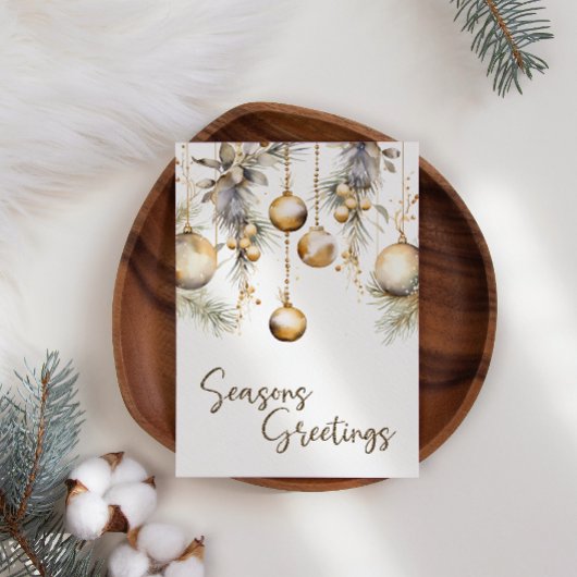 金ゴールドオーナメントホワイトホリービジネスクリスマスカード