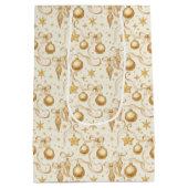 金ゴールドオーナメントボーズクリスマスホリデー ミディアムペーパーバッグ (裏面)