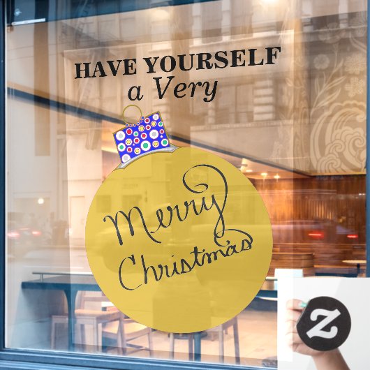 金ゴールドオーナメントボールメリークリスマス ウィンドウサイン (カフェ窓)