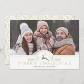 金ゴールドオーナメントメリークリスマス書道コラージュ シーズンカード (正面/裏面)