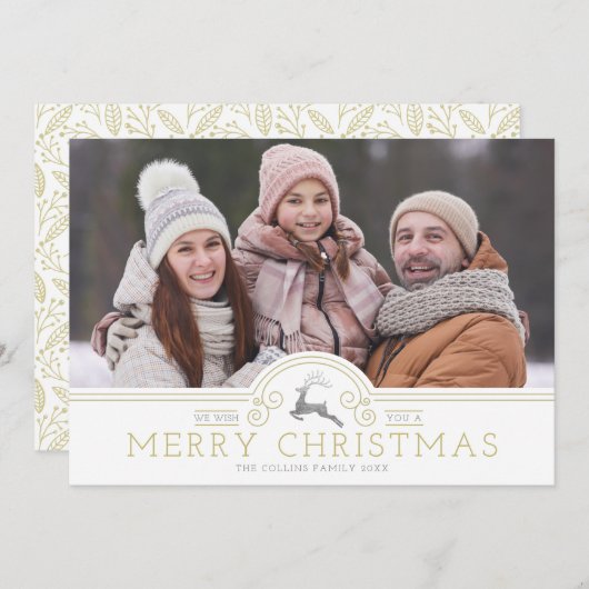 金ゴールドオーナメントメリークリスマス書道コラージュ シーズンカード (正面/裏面)