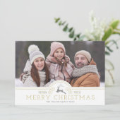 金ゴールドオーナメントメリークリスマス書道コラージュ シーズンカード (スタンド正面)