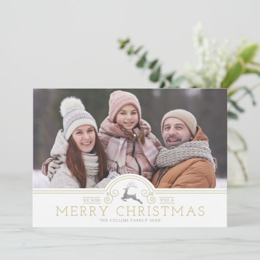 金ゴールドオーナメントメリークリスマス書道コラージュ シーズンカード (スタンド正面)