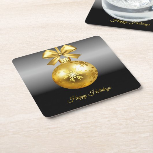 金ゴールドオーナメント休日 スクエアペーパーコースター (アングル)